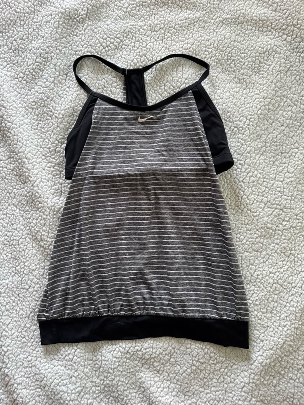 Nike Black & Gray Striped Racerback Tank Top with Built in Sports Bra